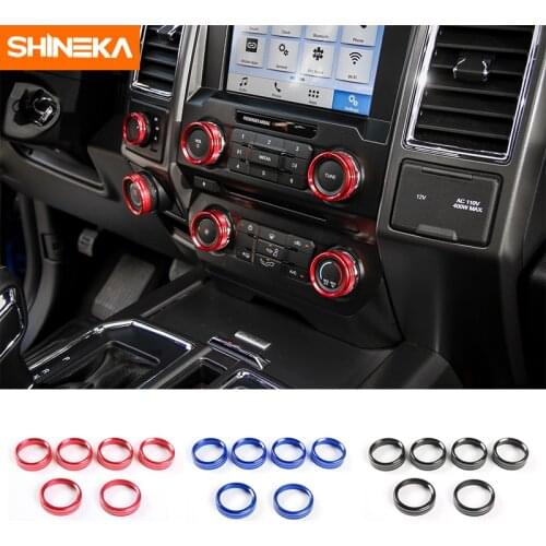 SHINEKA Air Conditioner Audio 4WD Drive Trailer Switch Knobs Button Decorative Covers Ring Trims for Ford F150 XLT 2016 2017