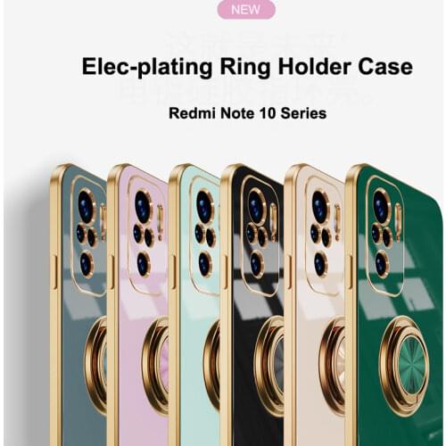 Note10 Cases for Xiaomi Redmi Note 10 Pro 10S Max 9T Case Full Protect Lens Camera Elec-plating Silicone Ring Holder Stand Cover