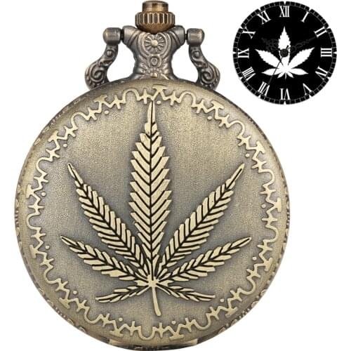 Antique Retro 3D Maple Leaf Quartz Pocket Watches Maple Leaf Dial Pocket Clock Pendant Necklace Chain Fob Watches for Men Women