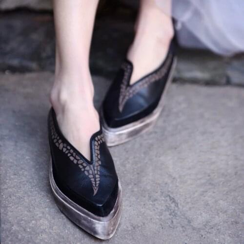 Artmu Original Retro Flat Sole Comfortable Casual Shoes Pointed Toe Genuine Leather Handmade Womens Shoes Fashionable Flats