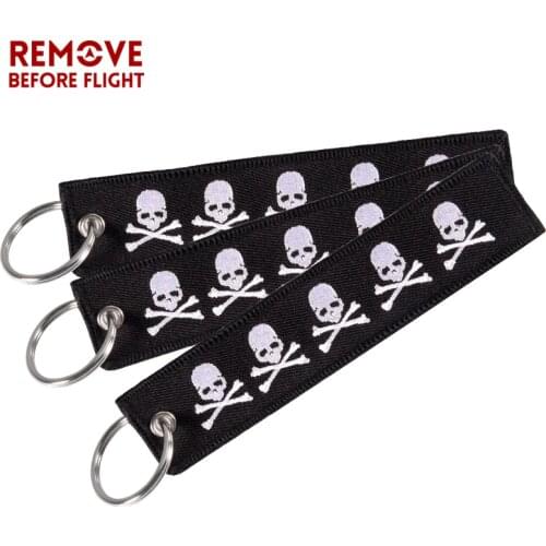 REMOVE BEFORE FLIGHT Car Keychain Embroidery Dangerous Skull Motorcycles Key Fobs Bijoux For Aviation Gifts Tag Luggage 3 PCS