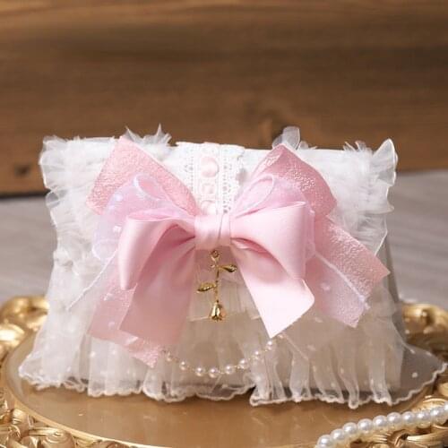 Vintage Sweet Lolita Princess Handbag Women Elegant Lace Bow Pearl Chain JK Messenger Bag Girly Cosplay Chic Single Shoulder Bag