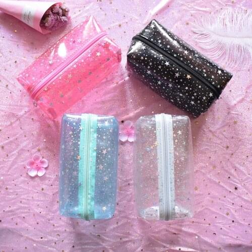 Waterproof Transparent Cosmetic Bags Cute Glitter Storage Pouch Makeup Organizer Clear PVC Beauty Case Zipper Toiletry Bags
