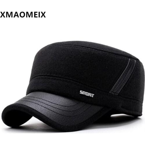 XMAOMEIX Winter Middle-aged And Elderly Warm Hat Mens Flat Cap Thick Army Military Hats Ear Protection Old Cotton Earmuff Caps