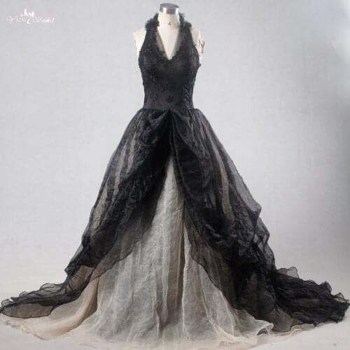 RSW1114 Yiaibridal Real Picture Black Gothic Wedding Dresses Wedding Gown