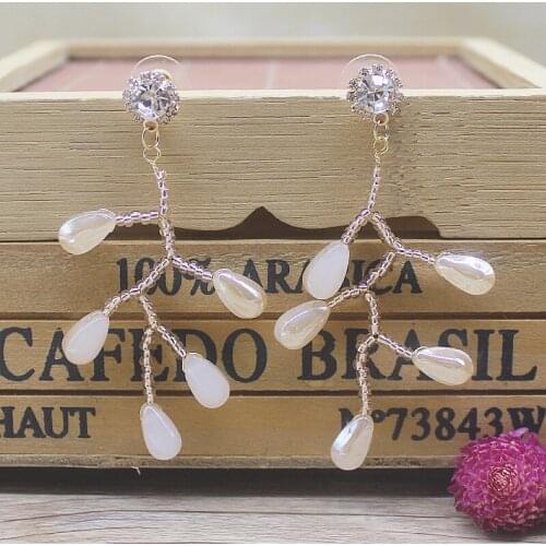 Zerong Ejewlery handmade pure pearl drop Earrings fashion women rhinestone earring jewelry accessories party decoration earrings