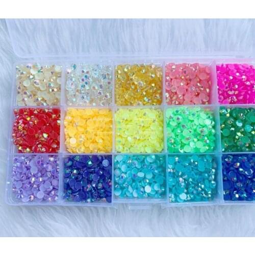 Jelly Rhinestones 1000 per bag- 5MM, 4MM, 3MM sizes- Non-Hotfix flatback faceted Resin AB Rhinestone - SS20, SS16, SS12