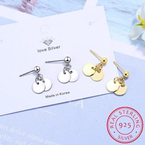 100% 925 Solid Real Sterling Silver Womens Jewelry Round Sheet Stud Earrings Gift For Teen Girls Kids Lady Jewelry DS952