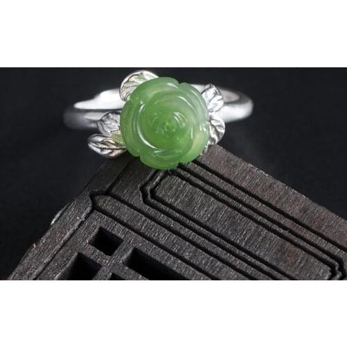 Jasper Court Rose Open Rings 925 Sterling Silver Jewelry For Women Vintage Handmade Jade Luxury Jewelry