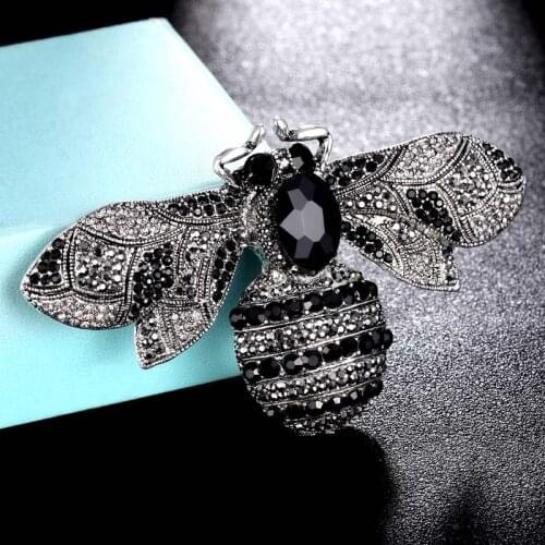 Zlxgirl new arrival jet and green big bee brooches jewelry womens wedding bridal gifts brand antique silver vintage hijab pins