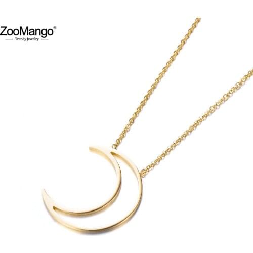 ZooMango Classic Hollow Moon Pendant Necklaces Jewelry Titanium Steel Chokers Necklace For Valentines Day Colare ZN17056
