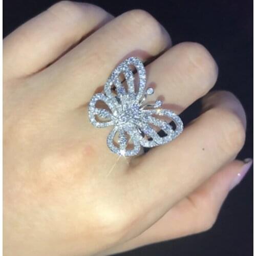 1 Pcs Women Fashion Rings Exquisite Crystal Butterfly Silver Color Ring High End Elegant Party Wedding Jewelry Lover Gift