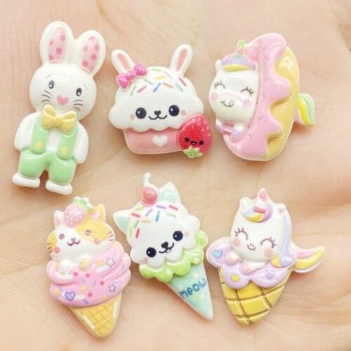 12Pcs Cute Mixed Cartoon Ice Cream Animals Flat Back Resin Cabochons Scrapbooking DIY Jewelry Craft Decoration Accessories G65