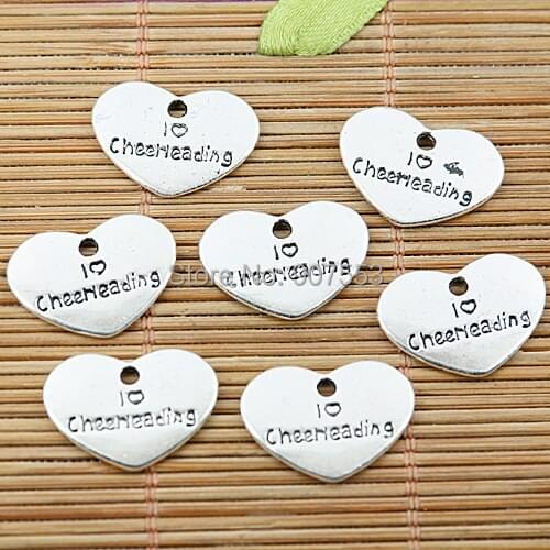 25PCS Tibetan silver tone heart shaped Cherrleading charms EF1790