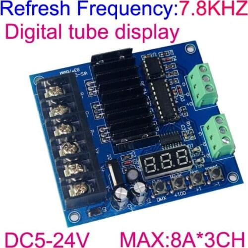 3 channel DMX512 RGB controller Digital display 3CH DMX512 decoder DC5-24V input each channel max 8A