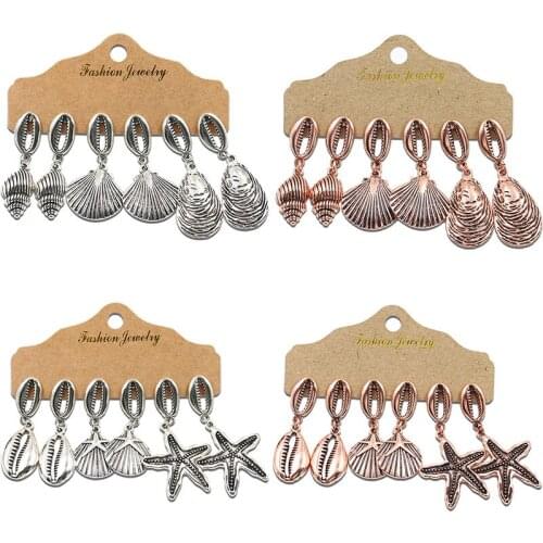 6Pcs/set Boho Metal Earrings for Women Geometry Gold Shell Starfish Dangle Earring Beach Accessories Charm Party Wedding Jewelry