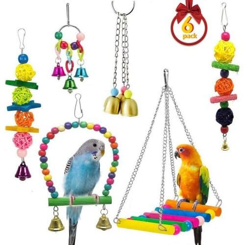 6PCS/Set Combination Parrot Toy Bird Articles Parrot Bite Toy Parrot Funny Swing Ball Bell Standing Training Toys Bird Toys
