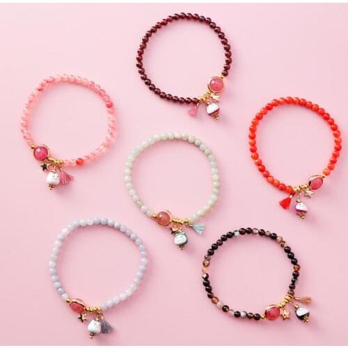 Handmade Colorful Simple Cute Ceramic Lucky Cat Star Bracelet Hand-woven Adjustable Rope Bangle For Women Girls Birthday Gift