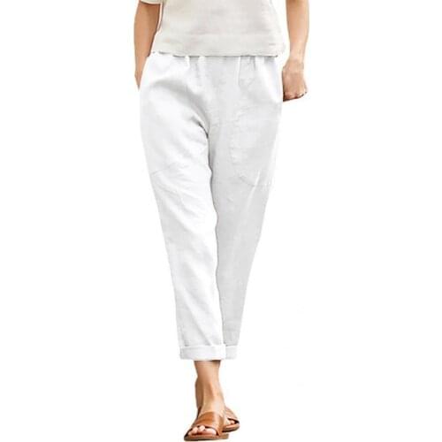 Woman High Waisted Pants Simple Trendy Mid Rise Solid Color Sweatpants Breathable Exercise Pants Ankle-Length Trouser