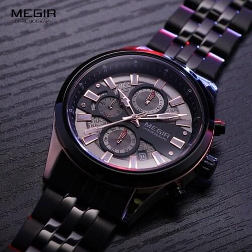 MEGIR 2020 New Men Watches Luxury Top Brand Quartz Watch Man Stainless Steel Strap Waterproof Luminous Chronograph Wristwatch