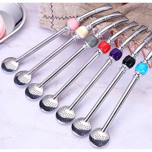 50Set Stainless Steel Drinking Straw Spoon Tea Filter Yerba Mate Tea Straws Bombilla Gourd Reusable Tea Tools Bar Accessories