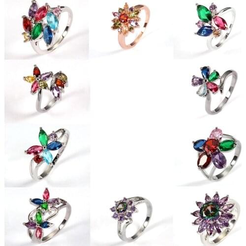 Flower-shaped Color Zircon Ring Wedding Ring Fashion Retro Jewelry Womens Ring Jewelry For Girlfriend Gift