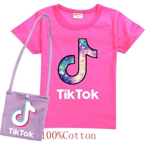 Kids T shirt TIK TOK Summer T Shirt + Bag Children Casual Clothes Boys Cotton Short Sleeve T-Shirt Toddler Girls Tops