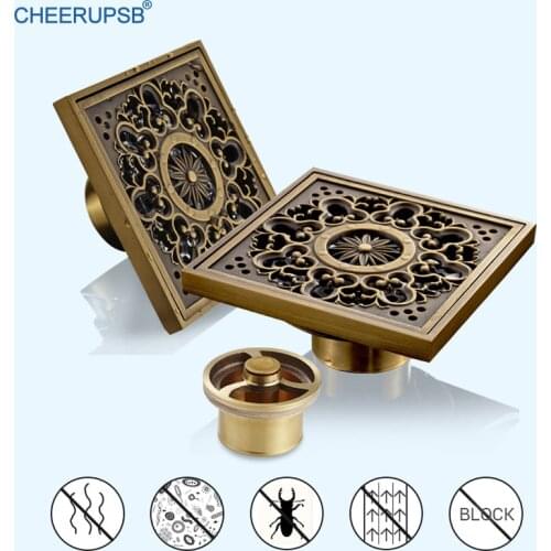 Bathroom Vintage Floor Drain Anti Bugs Smell Off Brass Water Stopper Waste Water Filter Drainer Anti Block Square Hole Cover K14