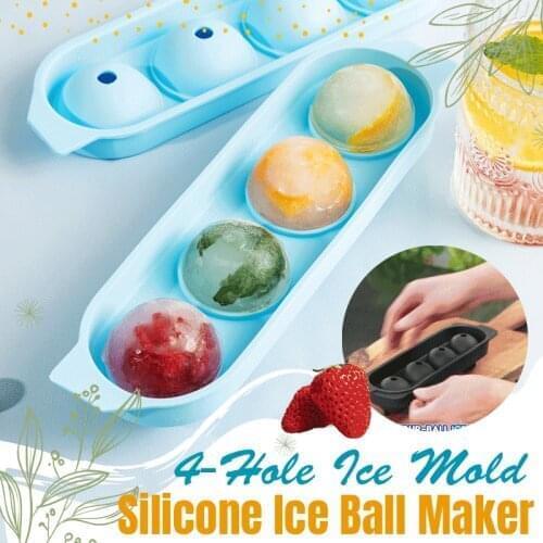 Sueea Silicone 4-Ball Ice Ball Maker Mold Ice Cube Mold Silicone Ice Tray Whiskey Cocktail Puck Ice Box 5 Colors