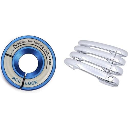 Key Ring Trim Cover Night Light Switch Car Ignition Blue & Door Handle Cover for Toyota Prius XW30 30 Zvw30 2010-2015