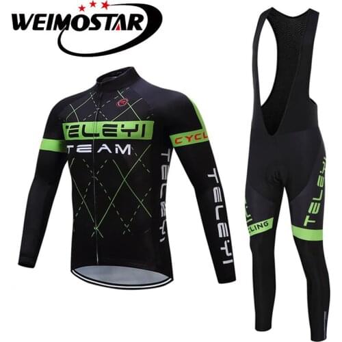 TELEYI Men Cycling Jersey Clothing Sets Pro mtb Road Bicycle Clothing Long Sleeve Ropa Ciclismo Outdoor Bike Jersey BiB Sets