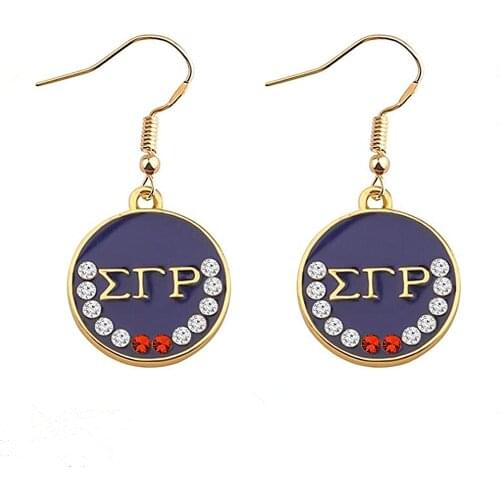 Metal Blue Enamel Colors Greek Letter SGRHO Sorority Label Sigma Gamma Rho Earrings