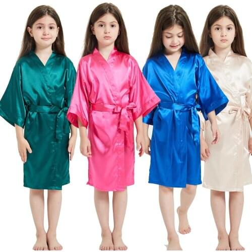 Fashion Baby Girls Kid Silk Satin Kimono Robes Summer Bathrobe Sleepwear Wedding Party Wear Girl Night Dress 12 Color Styles