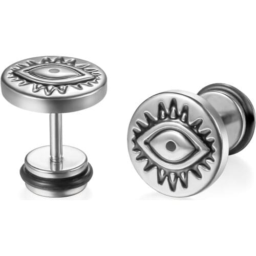 BONISKISS Mens Stud Earring Fashion Jewelry For Man Retro Devils Eye Stainless Steel Male Earring Silver Color Aretes Bijoux