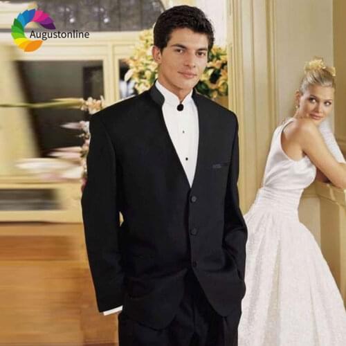Stand Lapel Black Men Suits for Wedding Men Suits with Pants Smart Casual Best Man Blazers Jacket 2 Pieces Slim Fit Groom Tuxedo