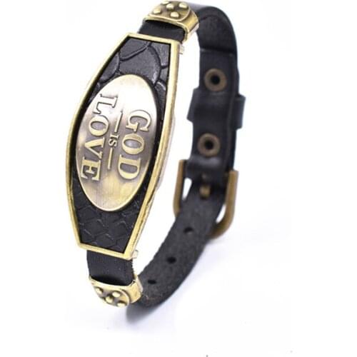 HI MAN New Design GOD IS LOVE Leather Bracelet For Men Creative Jewelry Bracelets&Bangle Love Memorial Gift Wholesale