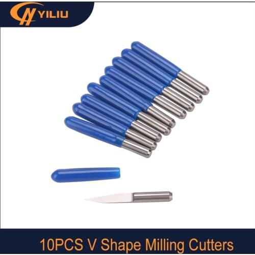 10PCS 3.175mm Milling Cutters V Shape Blade PCB Engraving Bits10/15/20/ 30/45 Degree Milling Cutter CNC Router Bit Set