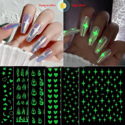 New Luminous Nail Art Sticker Flame Stars Heart Astral Nail Art Waterproof Nail Sticker Net Red Hot Sale Nail Decoration Tools
