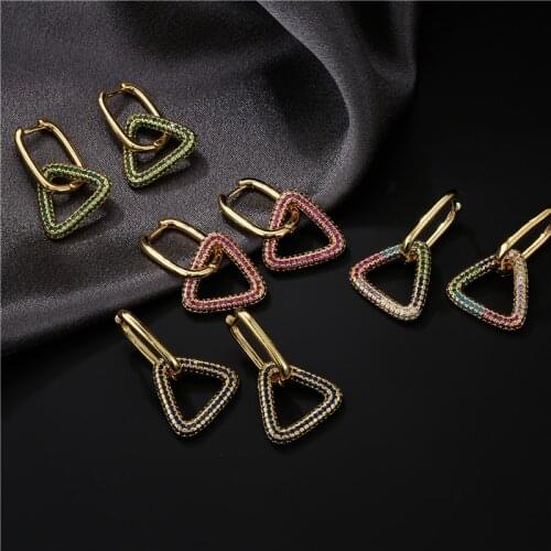 New Fashion Colourful Cubic Zirconia Triangle Shape Dangle Earrings For Women Girl 2021 New Female Party Jewelry Accessories