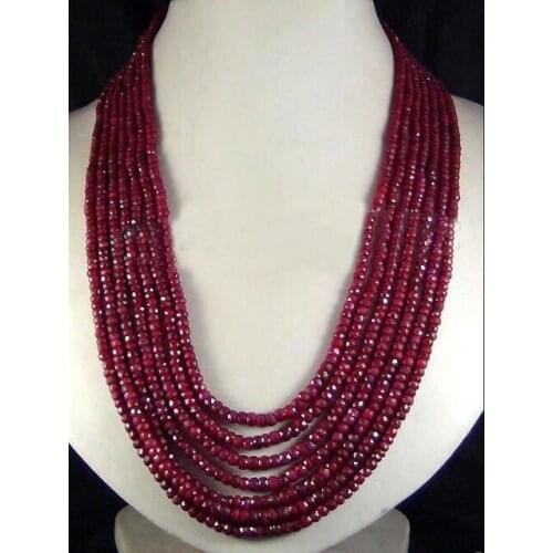 NEW TOP NATURAL 7 Rows 2X4mm FACETED DARK RED BEADS NECKLACE