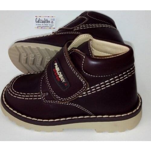 Pablosky chocolate brown leather Kickers boots for boy or girl