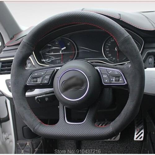 Customize DIY Hand-stitched Car Steering Wheel Cover Black Suede Leather for Audi S3 S4 S5 RS3 RS5 2016-2021