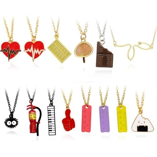 Heart Abacus Fan Chocolates Fire Extinguisher Piano keyboard ruler Sushi alloy Pendant Necklace Black Thorn ball Necklace