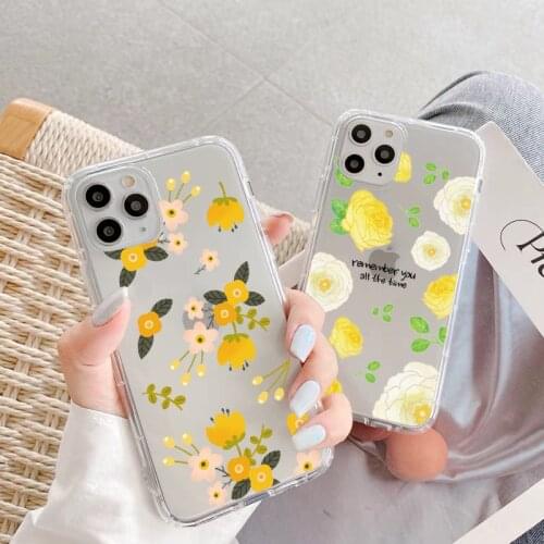 Clear Phone Case For iPhone X XS MAX XR 11 12 Pro Max 6s 7 8 Plus SE 2020 Yellow Rose Flower Floral Soft Transparent Cover Funda