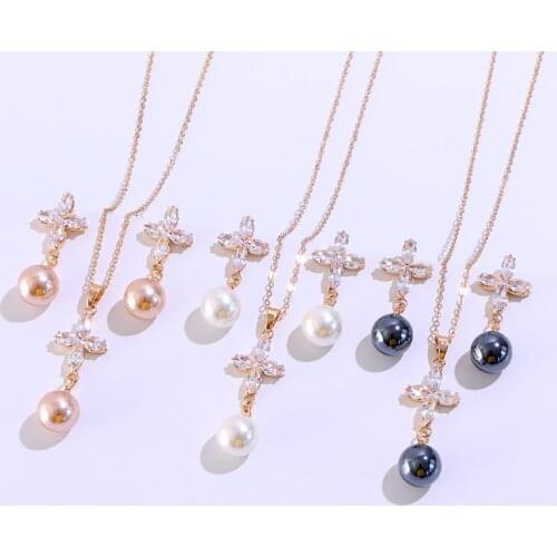 KOMi Polynesia Hawaii Samoa Marshall Style Inlaid Zircon Black White Glass Imitation Pearl Pendant Necklace Pendant Earring Set