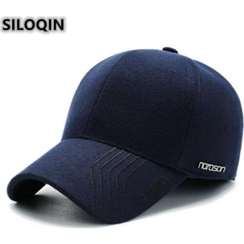 SILOQIN Autumn Winter Mens Warm Baseball Caps Adjustable Size Tongue Cap Men Warm Earmuffs Hat Snapback Cap Thick Warm Dad Hats