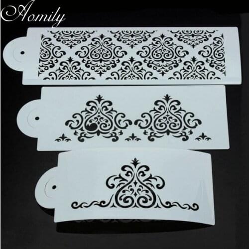 Arshen 3pcs/Set Wedding Cake Stencils Art Flowers Cake Fondant Sugarcraft Coffee Templates DIY Baking Decorating Tools Bakeware