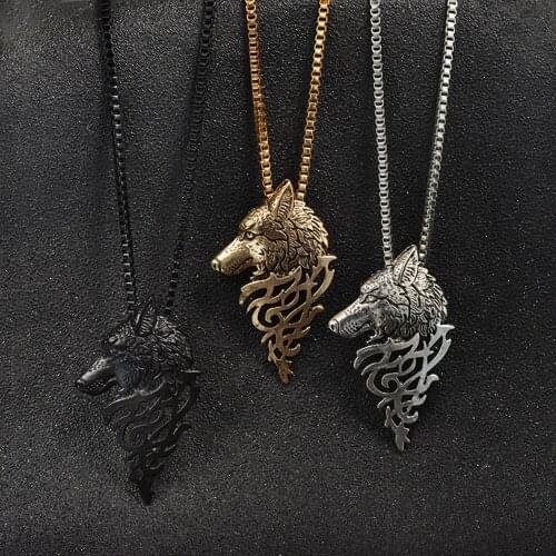 Vintage Mens Animal Necklace Wolf-shape Pendant Sliver Black Color Chain Collar Neckalces Wrap Birthday Party Jewelry