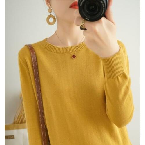 Korean style O-neck knitted sweater womens thin sweater 100% cotton fashion long-sleeved loose coat large size blouse women