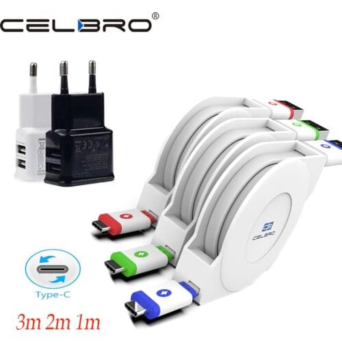 Retractable Type C Charger Cable Long Data Cord Wire For Samsung Galaxy S20 S20+ Ultra A8 A9 2018 A5 A7 2017 Usb-C Cavo Tipe C
